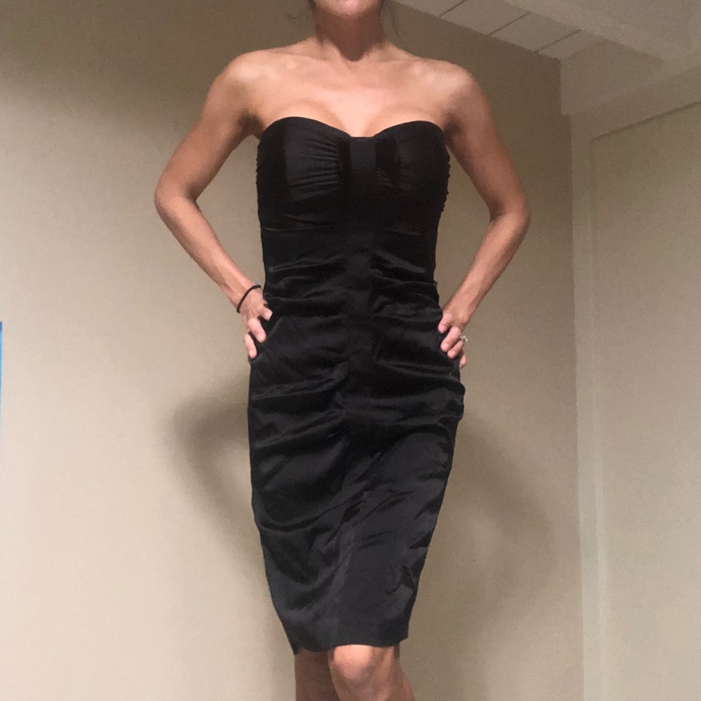 Nicole Miller black strapless ruched dress